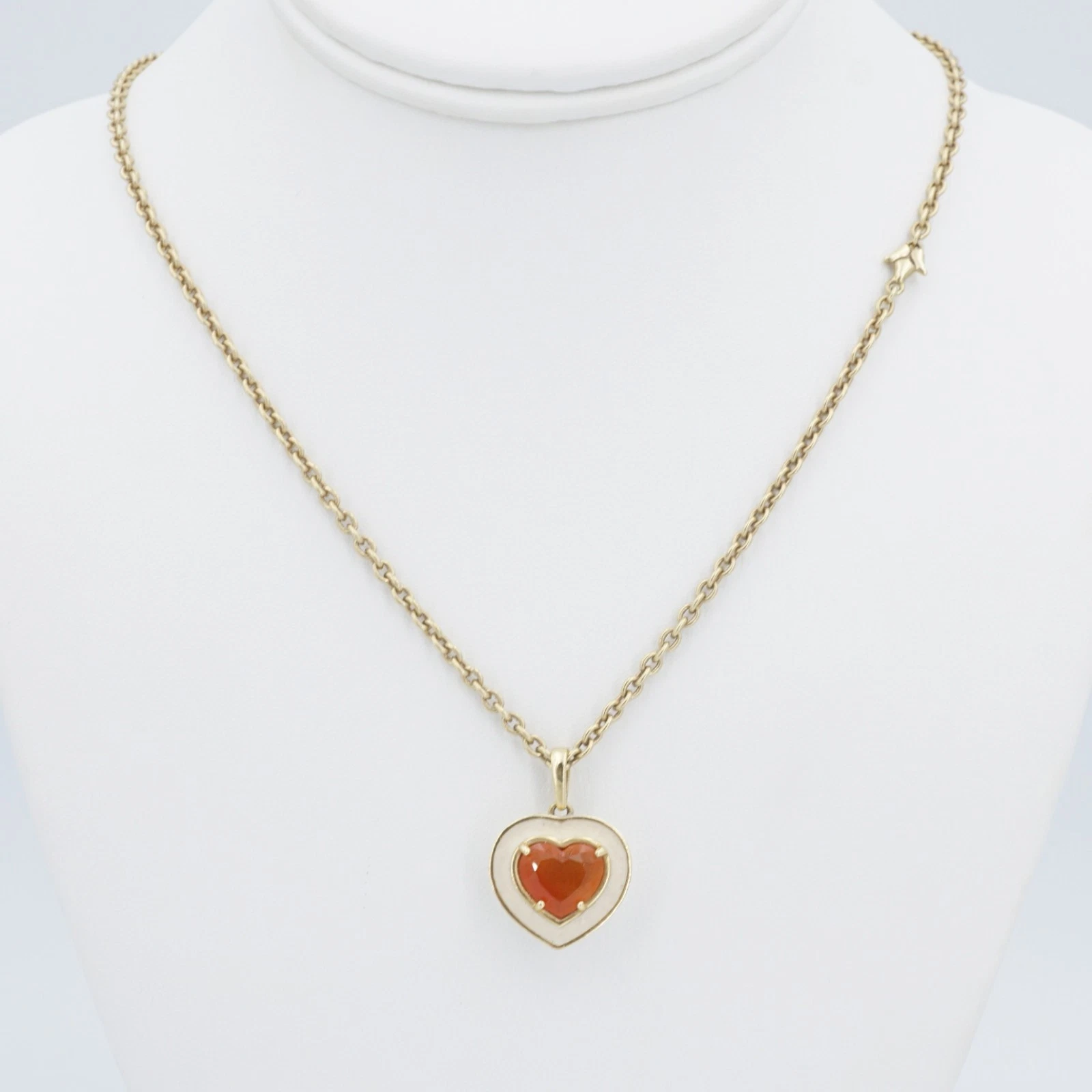 Sonja Picard 18k Gold Enamel Fire Opal Diamond Heart Necklace 24", view 5