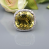 18k Palmiero 20ct Green Beryl Yellow Diamond Halo Cocktail Ring Size 7.5, view 6