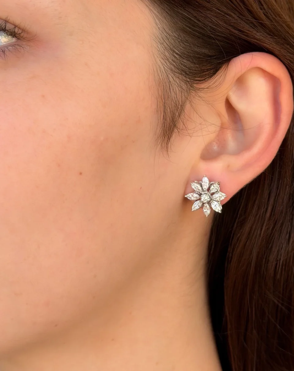 Asprey 18k Gold Daisy Heritage Diamond Cluster Stud Earrings 2.2ctw, view 3