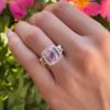 18k Pink Sapphire Diamond Halo Engagement Ring Tri Gold Size 7, view 11
