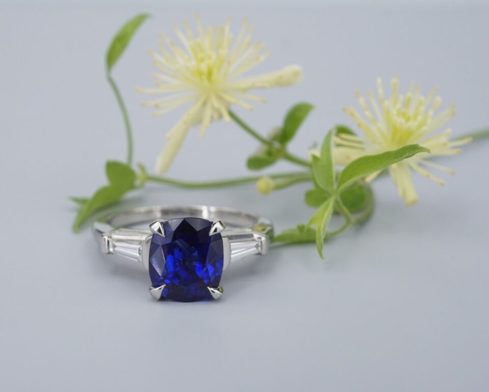 Ceylon Sapphire Diamond Ring 3ct GIA Platinum Engagement Cocktail Sz 6.75 RG4817
