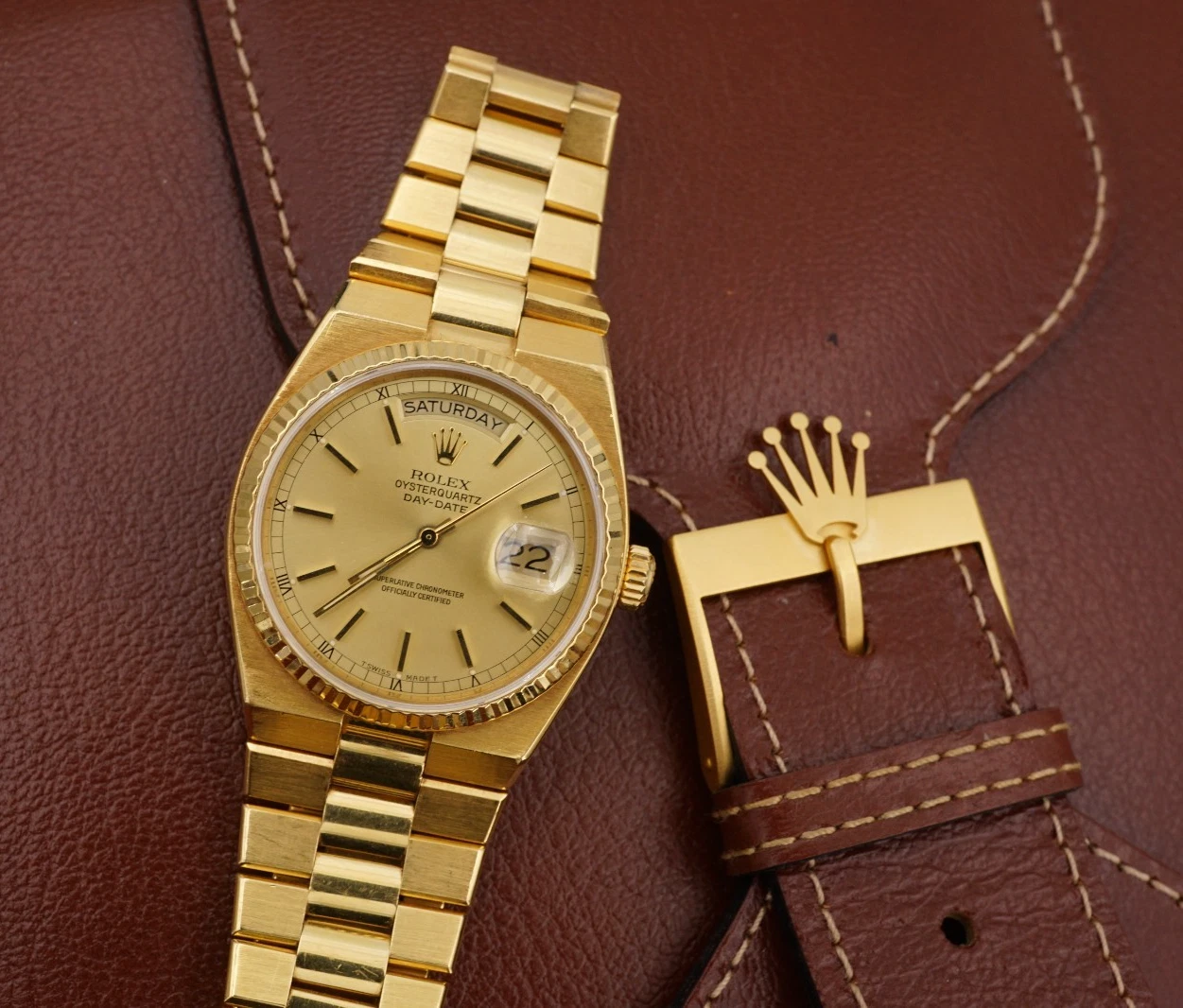 Rolex President Oysterquartz Day-Date 18k Mens 36mm 19018 1979 Full Set, view 1