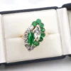3ctw Natural Emerald Diamond Navette Toi et Moi Bypass Ring 18k Size 8.25, view 1