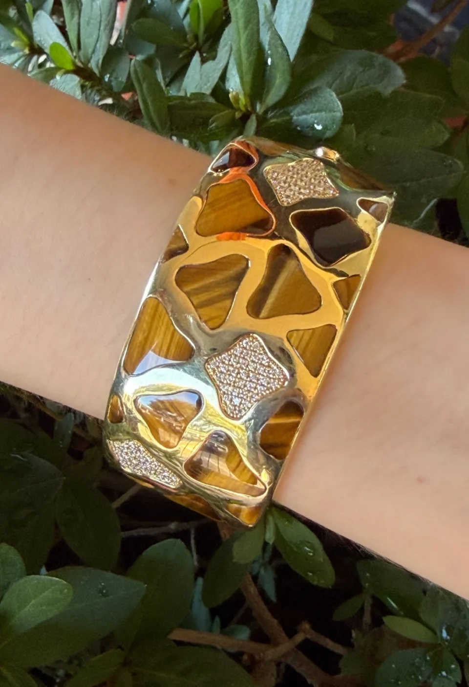 Roberto Coin Giraffe Bracelet Diamond Tigers Eye Inlay 18k Gold 6.5" 93g, view 3