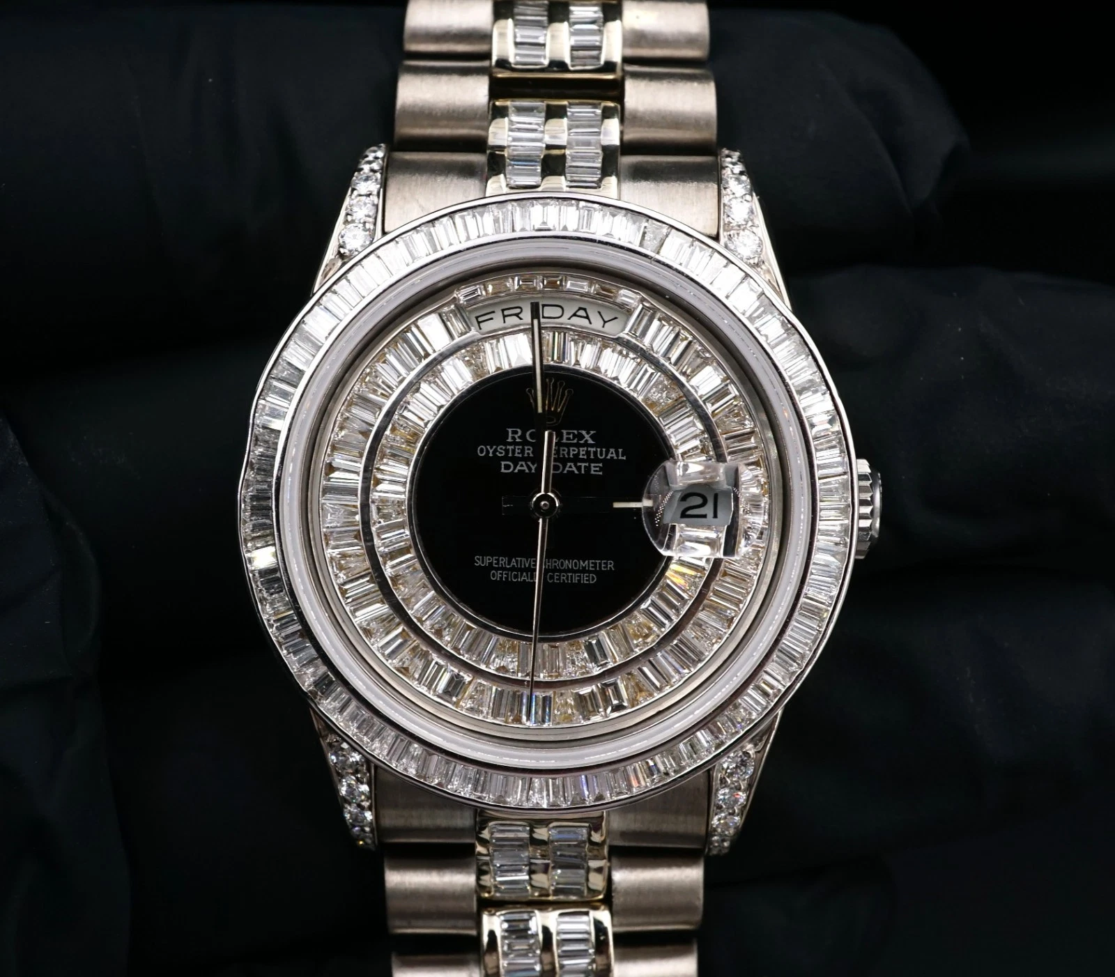 Custom Diamond Rolex President Day-Date 18k White Gold Mens 36mm 18239 1989, view 2