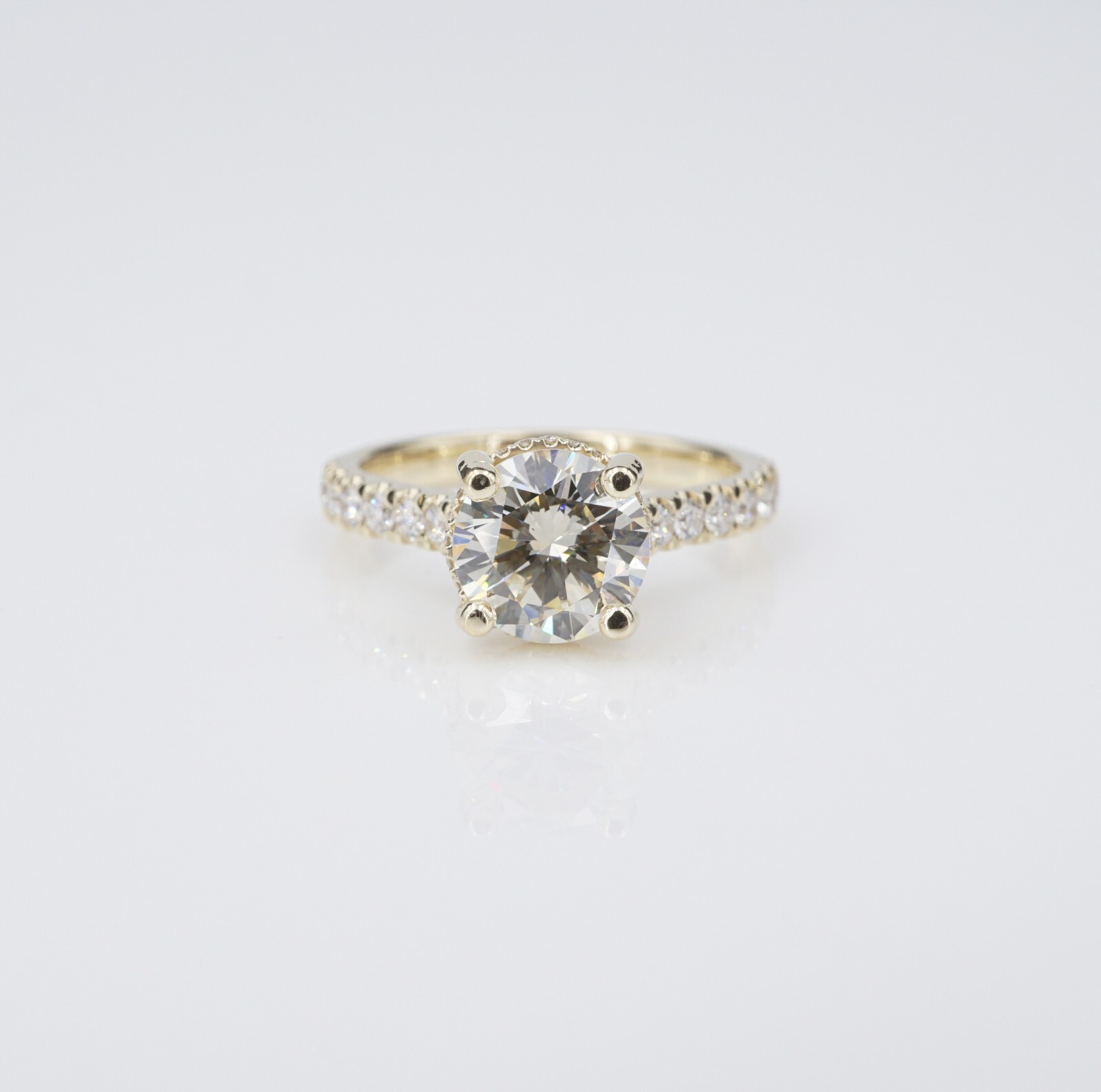 Diamond Hidden Halo Engagement Ring Size 6.5 2.25ctw RBC 14k Yellow Gold, view 3