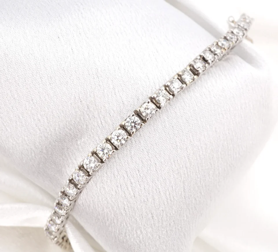 Natural Diamond In-Line Tennis Bracelet, 8 Carats, 18k White Gold