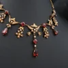 Antique 14K Gold Garnet Seed Pearl Garland Necklace Late Victorian 14.5", view 5