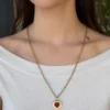 Sonja Picard 18k Gold Enamel Fire Opal Diamond Heart Necklace 24", view 3