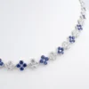 13ctw Natural Blue Sapphire Diamond Floral Quatrefoil Necklace 16.5" 18k, view 7