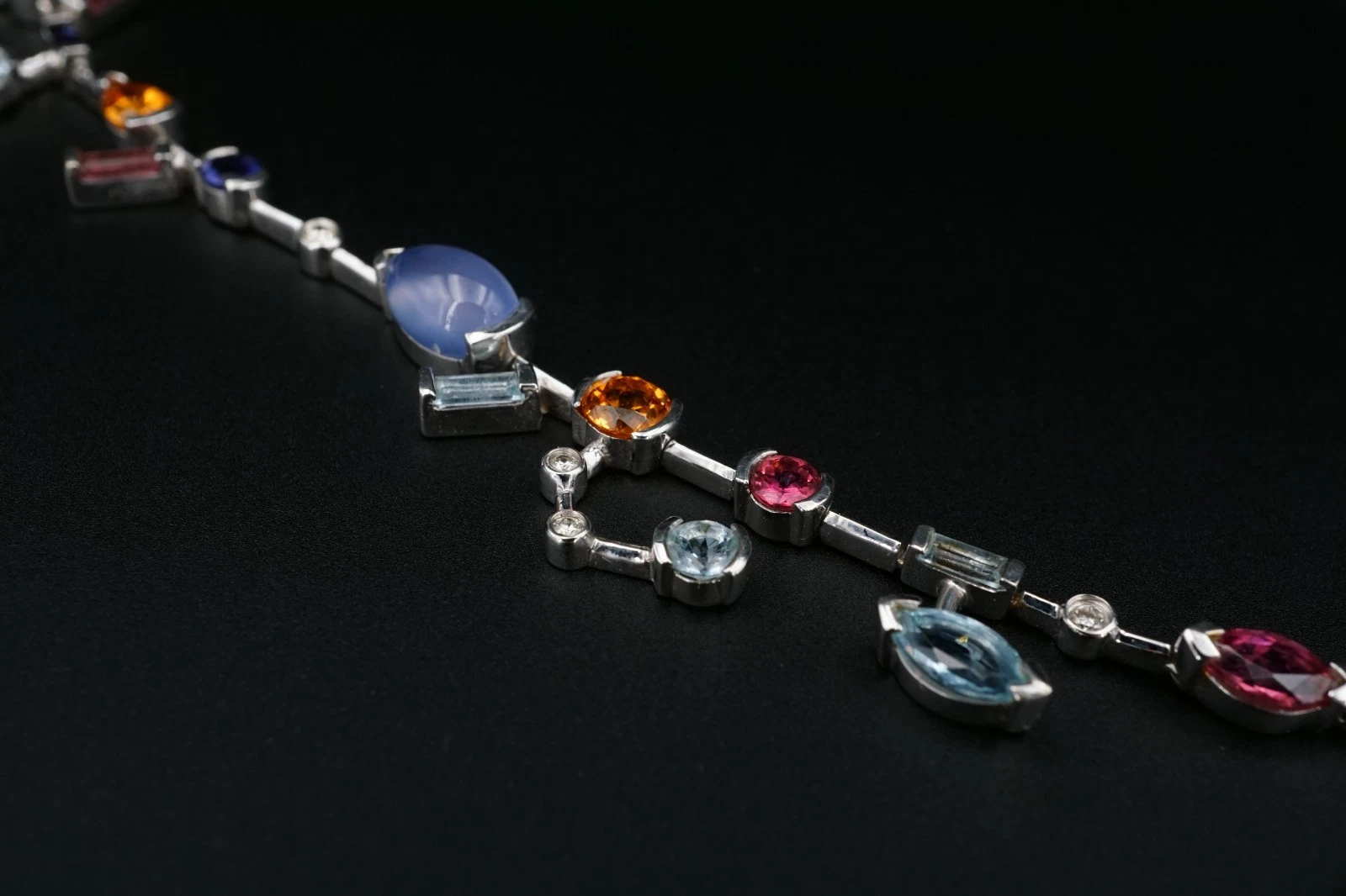 18k Meli Melo Multi-Gem Station Necklace Moonstone Diamond White Gold, view 7