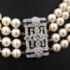 Antique Platinum 4 Strand Pearl Necklace Diamond Sapphire 18" Art Deco, view 5