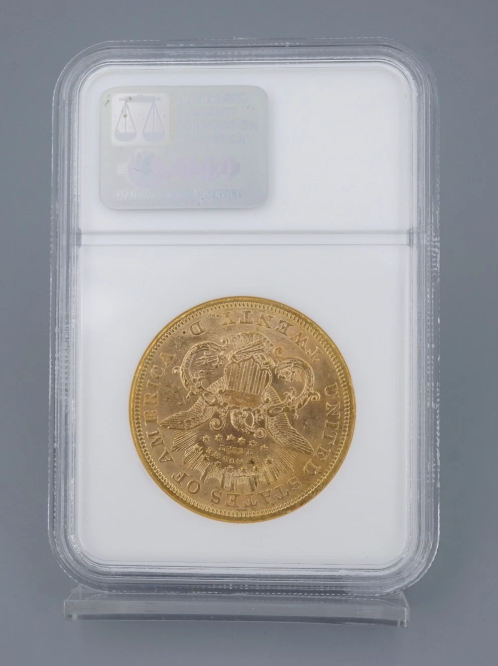1867-S Double Eagle Gold $20 Dollar Coin NGC AU58 Motto, view 3