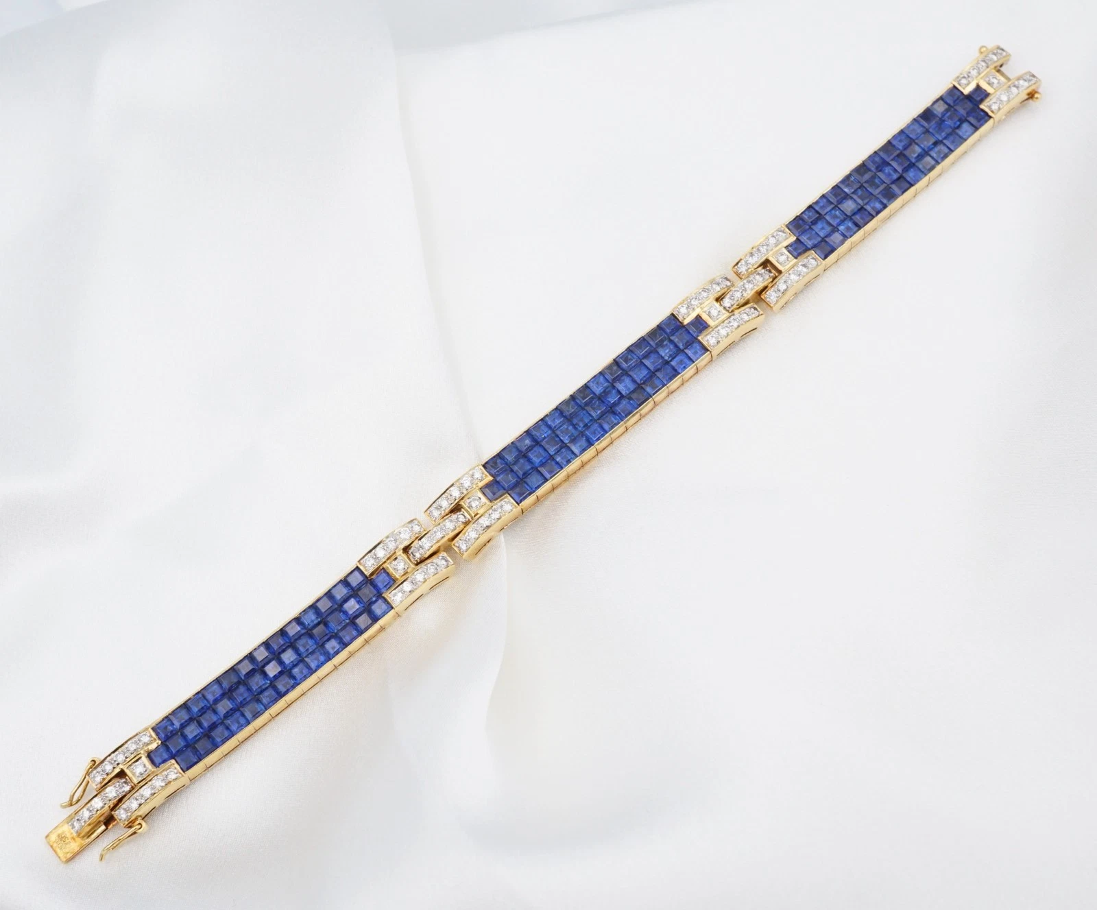 Craig Drake 18k 25cttw Natural Sapphire & Diamond Bracelet Yellow Gold 7", view 8