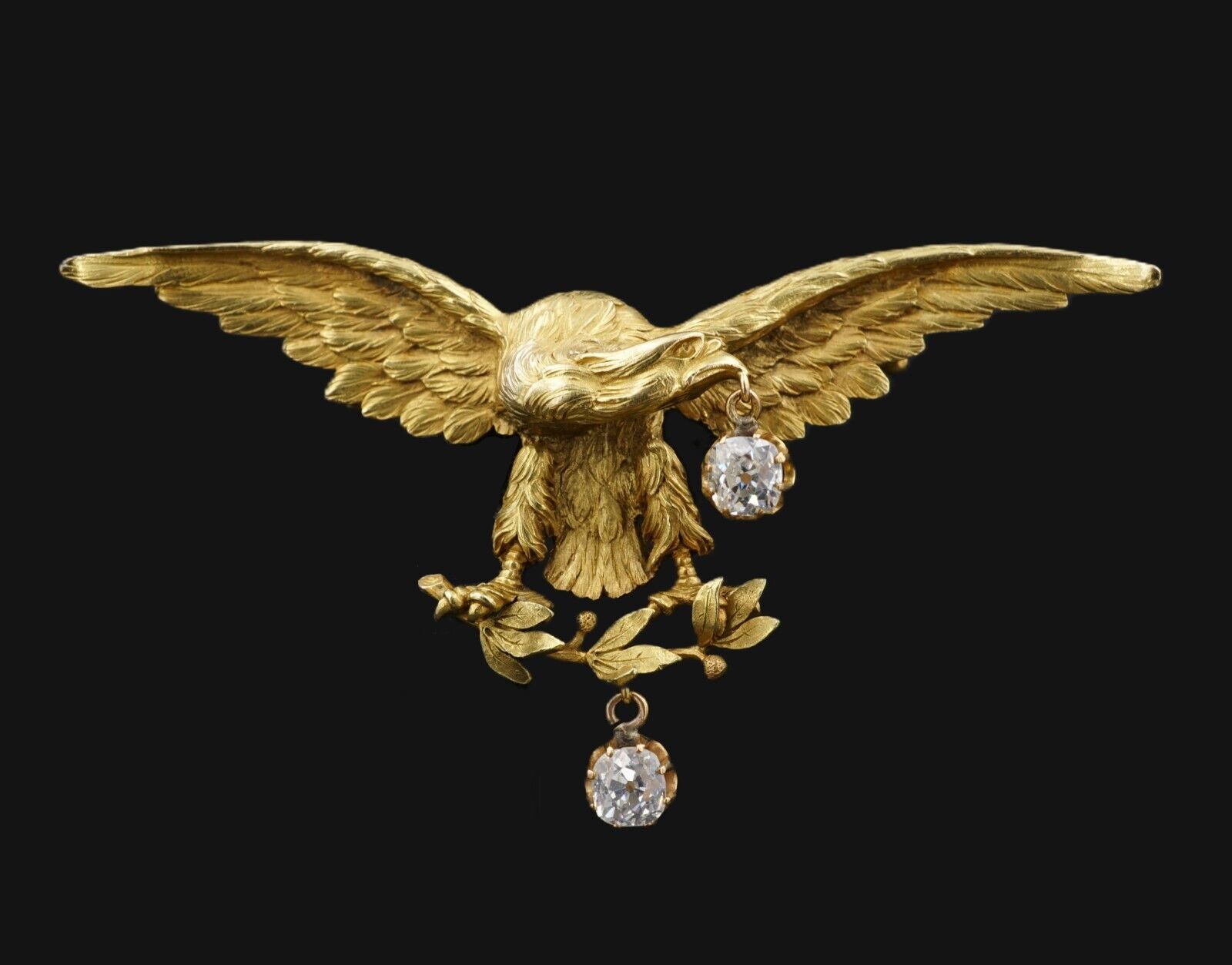Impressive Antique French Eagle 18k Gold 1ct Mine Cut Diamond 3D Brooch 3", view 4