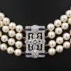 Antique Platinum 4 Strand Pearl Necklace Diamond Sapphire 18" Art Deco, view 3