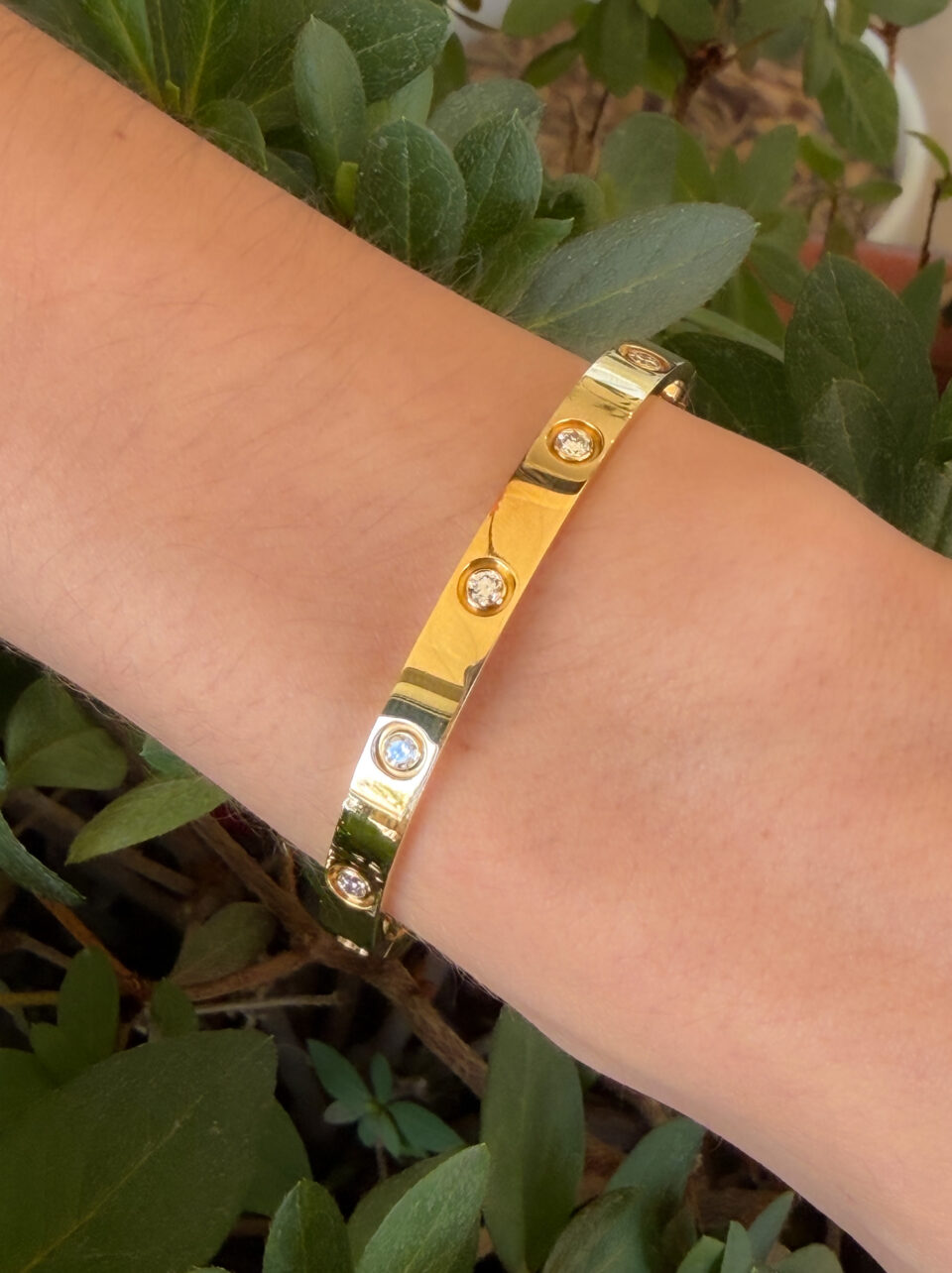 Cartier 10 Diamond Love Bracelet 18k Yellow Gold Size 17 w Box shown worn
