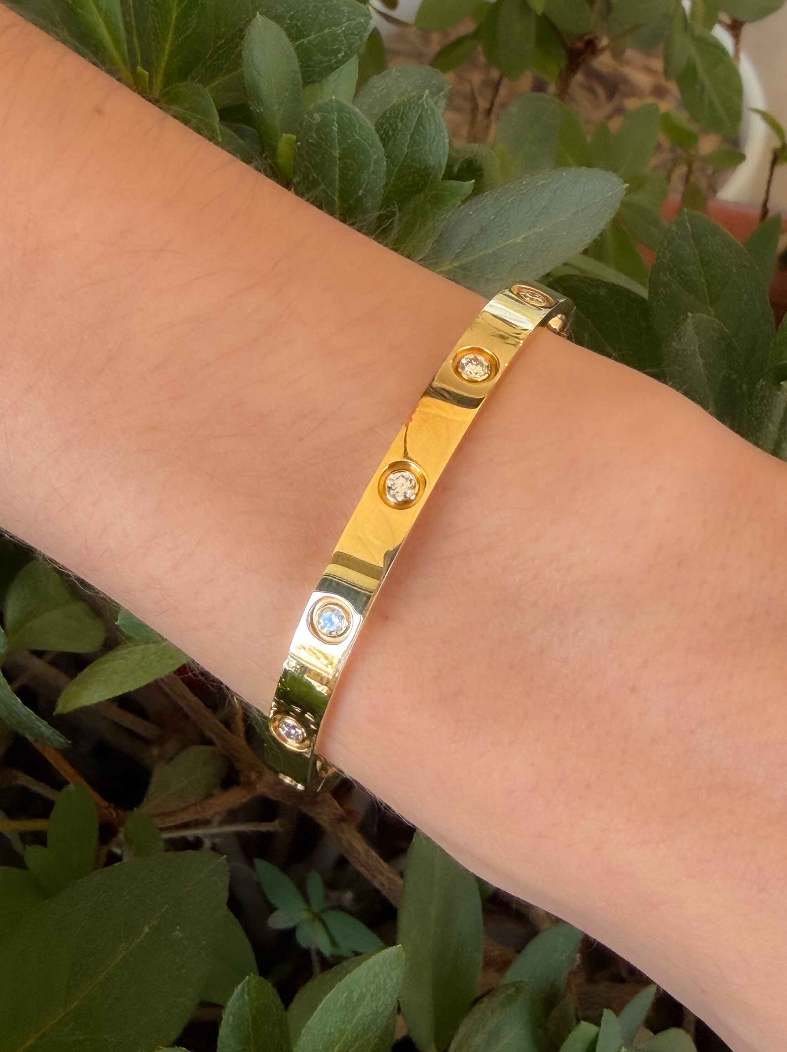 Cartier 10 Diamond Love Bracelet 18k Yellow Gold Size 17 w Box shown worn