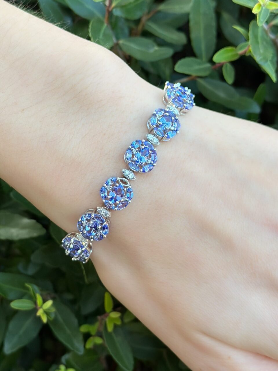 14k White Gold Tanzanite Diamond Bracelet Natural 7" Vintage shown worn