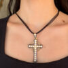 1870's Henry Tessier 18k Natural Pearl Diamond Enamel Cross Pendant w Box, view 2