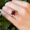 Kat Florence 18k Gold Red Zircon Diamond Cocktail Ring 10 carats Size 8.5, view 3