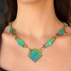Vintage 18k Carved Blue Favrile Glass Diamond Suite 1.4ctw Yellow Gold shown worn