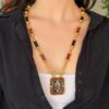 Tiffany Co 18k Carved Carnelian Onyx Inlay Pendant Necklace 28" Rare shown worn