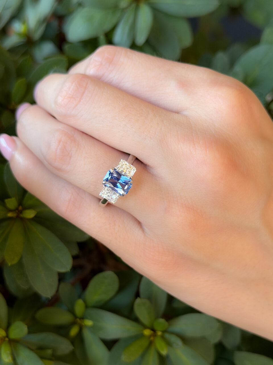 Ceylon Sapphire Diamond Ring 3ctw GIA Platinum No Heat 3 Stone Size 8.25, view 3