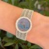 Vtg Chopard 18k Gold Black Opal Diamond Bezel Woven Cocktail Watch 27mm, view 2
