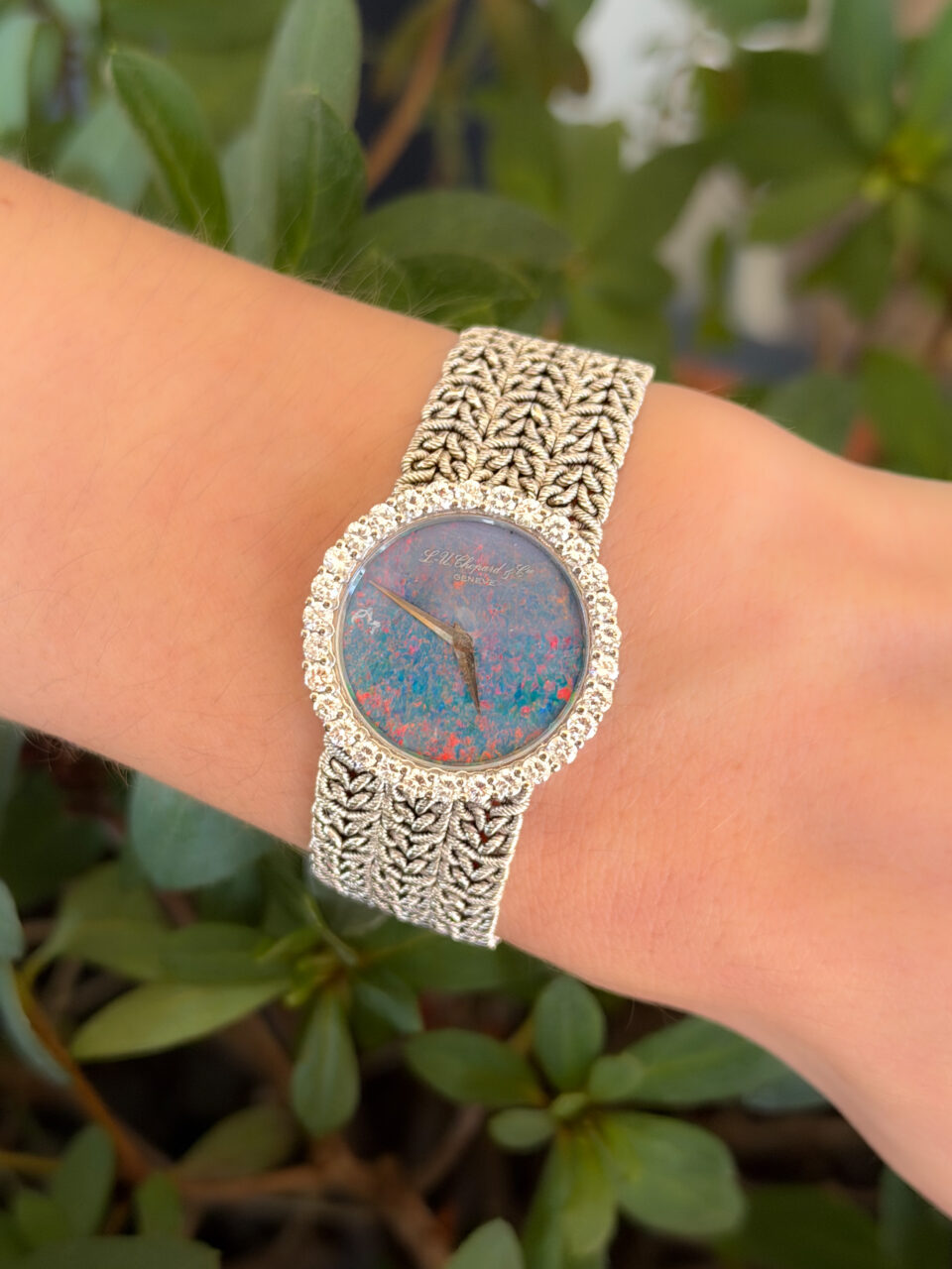 Vtg Chopard 18k Gold Black Opal Diamond Bezel Woven Cocktail Watch 27mm, view 2