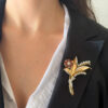 Vintage Platinum 18k Gold 9.5cttw Garnet Diamond OEC Floral Pin Brooch 3" shown worn