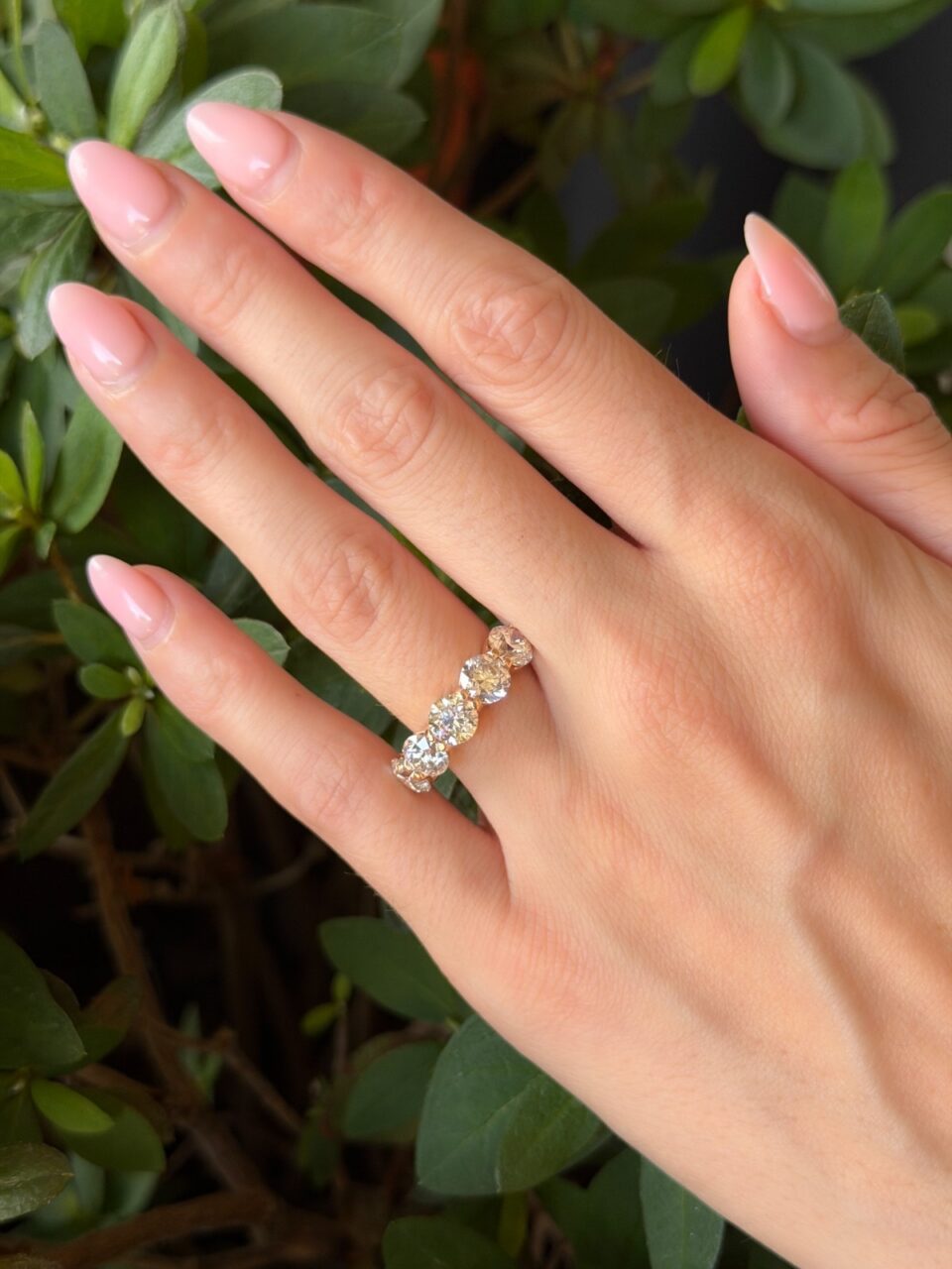 NEW 18k 5-Stone Diamond Stacker Band 4.52ctw Yellow Gold Size 6.25 shown worn