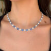 13ctw Natural Blue Sapphire Diamond Floral Quatrefoil Necklace 16.5" 18k shown worn