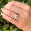 14k White Gold 1.01 carat Diamond Engagement Ring Halo J SI2 Size 6.5 GIA shown worn