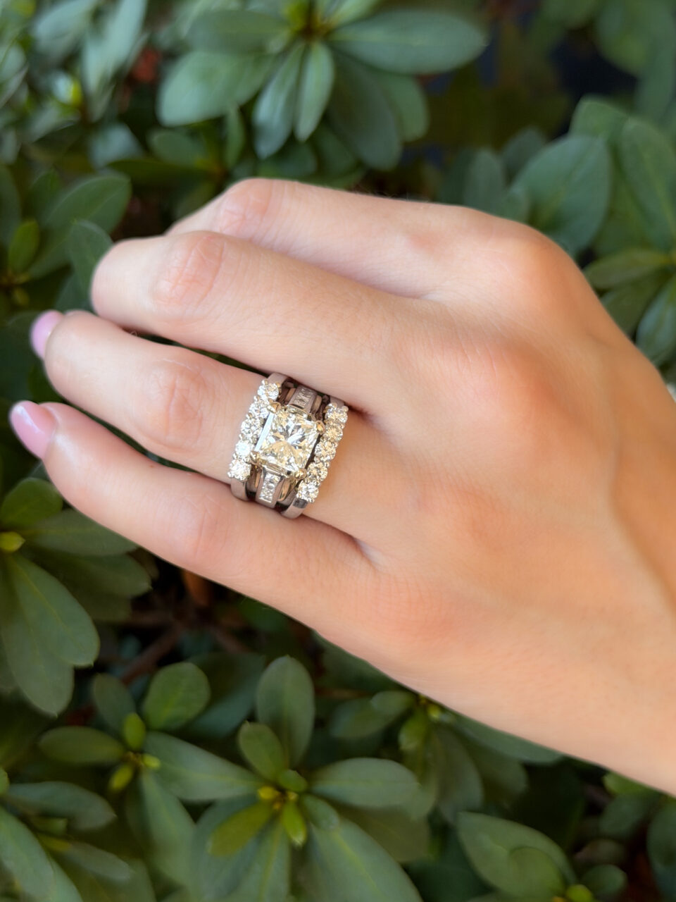 GIA 2.6ct Princess Diamond Engagement Ring Platinum 18k Gold Sz 5.5 VS2, view 3