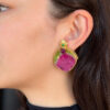 Watermelon Tourmaline Clip Earrings Artisan 18k Yellow Gold 1.8", view 3
