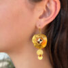 Colette Denton 20k Gold Tourmaline Earrings Enamel Artisan 1996 2.5" #14 shown worn