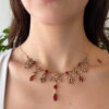Antique 14K Gold Garnet Seed Pearl Garland Necklace Late Victorian 14.5" shown worn