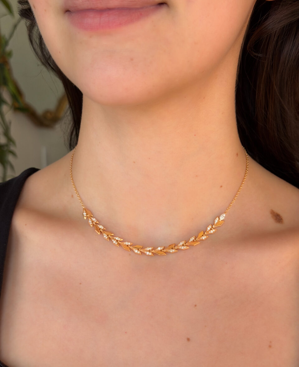 Tiffany & Co. Vine East West Pendant 18k Rose Gold Diamonds Box shown worn