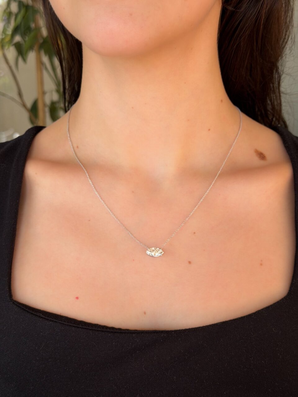 14k Natural Diamond Pendant Necklace Solitaire 1.5ct Marquise Cut 16"-18" shown worn