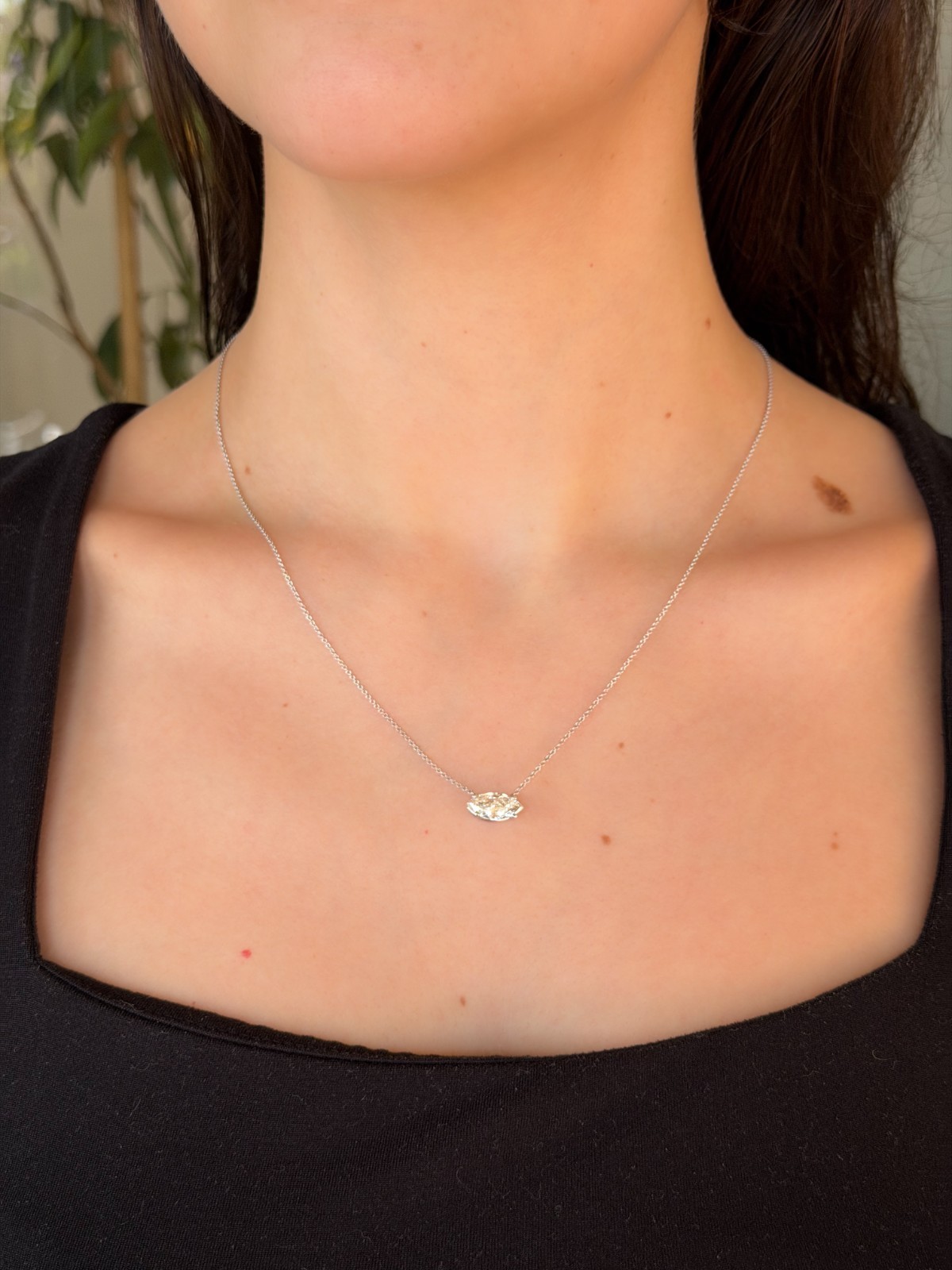 14k Natural Diamond Pendant Necklace Solitaire 1.5ct Marquise Cut 16"-18" shown worn