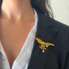 Impressive Antique French Eagle 18k Gold 1ct Mine Cut Diamond 3D Brooch 3" shown worn