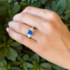 Tanzanite Diamond Cocktail Ring 14k White Gold 3-Stone 3ct Band Size 6 shown worn, view 3