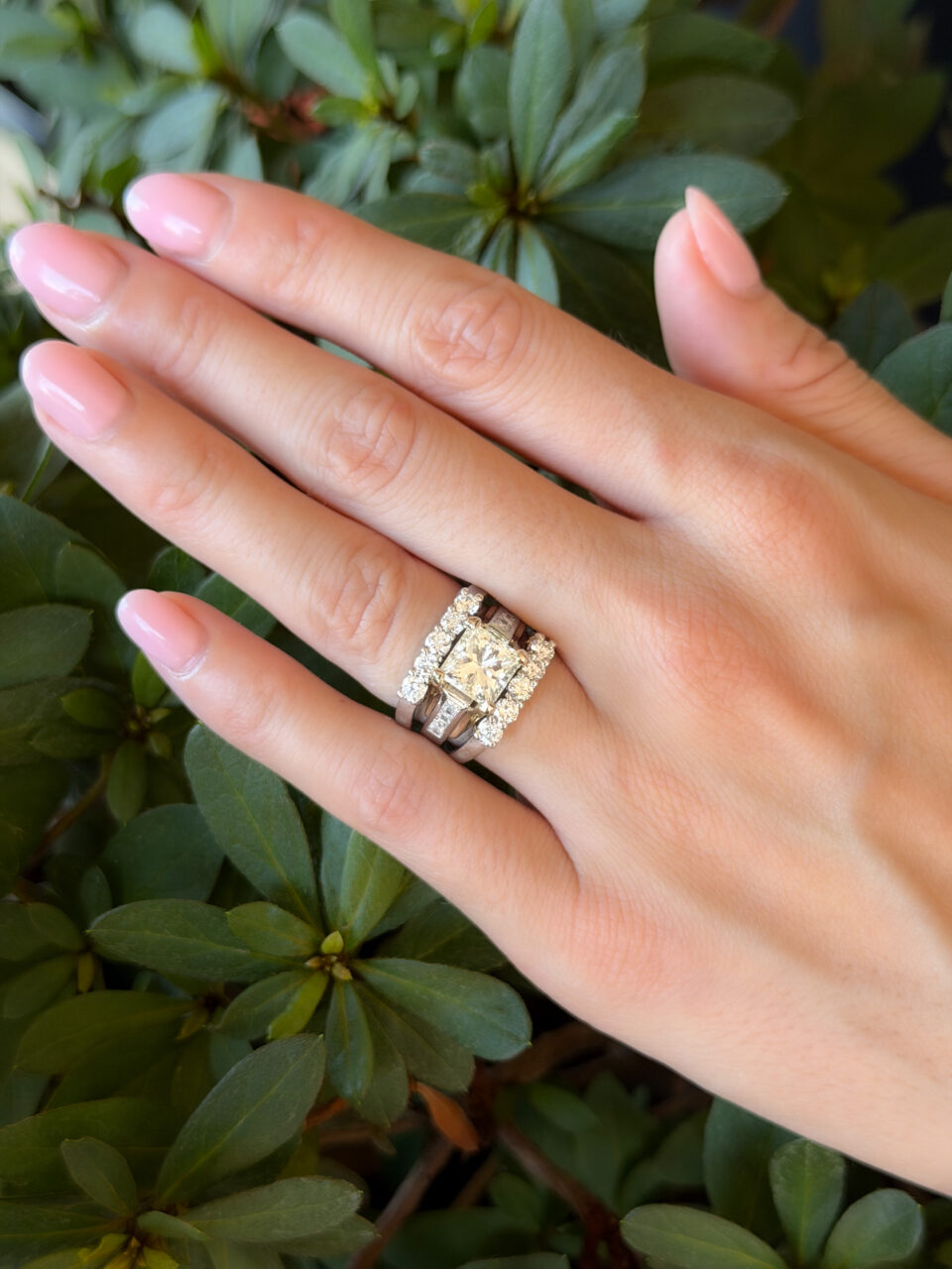 GIA 2.6ct Princess Diamond Engagement Ring Platinum 18k Gold Sz 5.5 VS2 shown worn