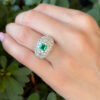 18k Pave Diamond Emerald Dome Ring White Gold 4ctw Sz 7 French Statement, view 3