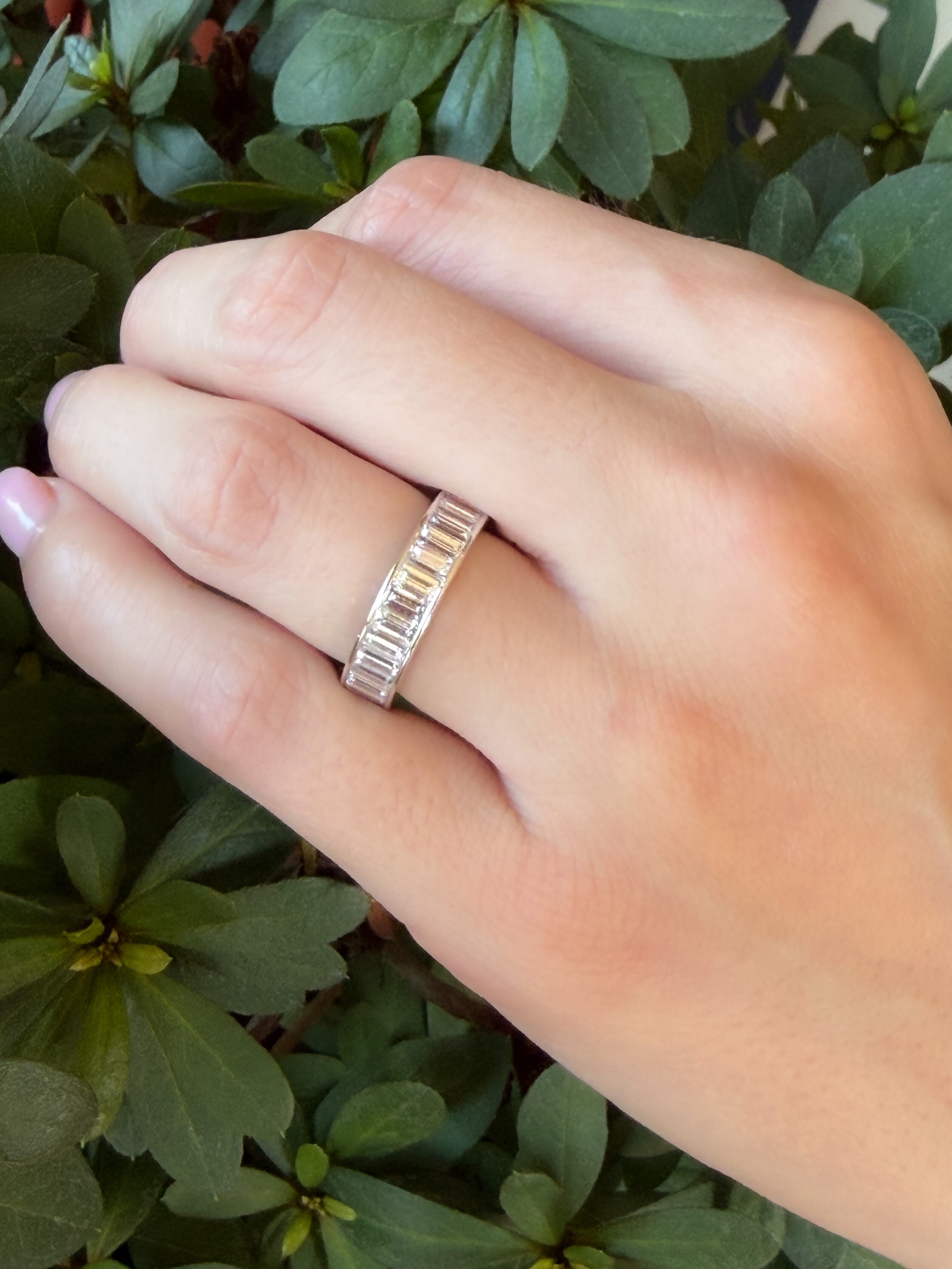 Platinum 5 ct Baguette Cut Diamond Eternity Band Ring Size 6 Anniversary, view 3