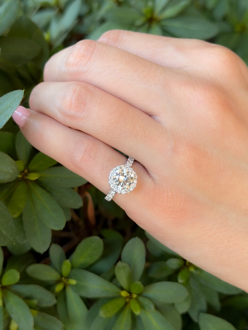 Diamond Halo Engagement Ring Size 4.5 2ctw 14k White Gold G VS1 RBC GIA shown worn