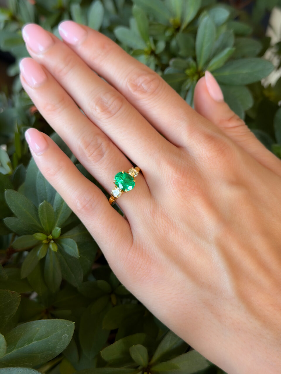 18k Gold Natural Colombian Emerald Diamond Ring 3-Stone 2.5 ctw Sz 8 GIA shown worn