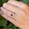 Vintage Art Deco Diamond Ring Thai Ruby Platinum Size 5.75 GIA Cocktail shown worn, view 3