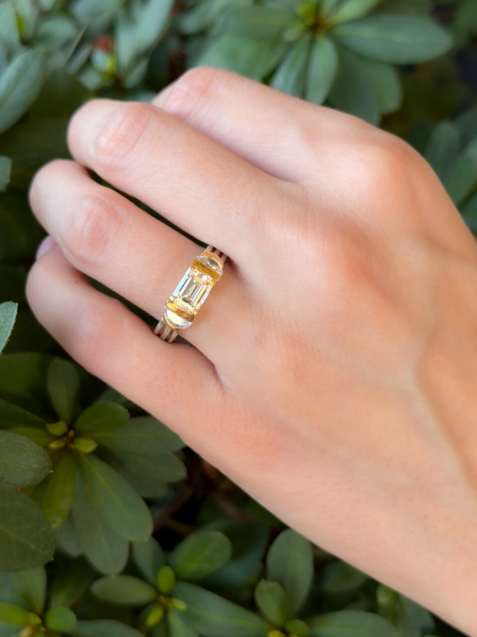 Vintage Diamond 3-Stone Engagement Ring Platinum 18k Gold 2.5ctw Size 8 shown worn
